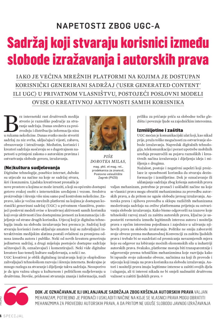 Naša profesorica Dorotea Milas u novom Lideru piše o korisnički generiranom sadržaju i autorskim pravima